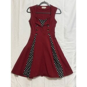 KILLREAL Womens Burgundy Polka Dot Fit Flare Dress Retro Pinup Rockabilly M